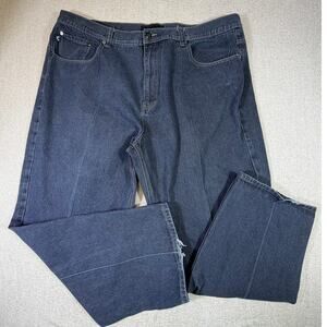 Akademics Men 50x34 Black Baggy Stone Wash Straight Leg Denim Jeans Y2K Hip Hop